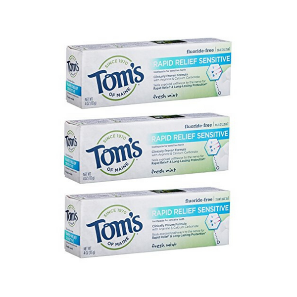 3-Pack 4oz Tom's of Maine Natural Rapid Relief Sensitive Toothpaste (Fresh Mint)