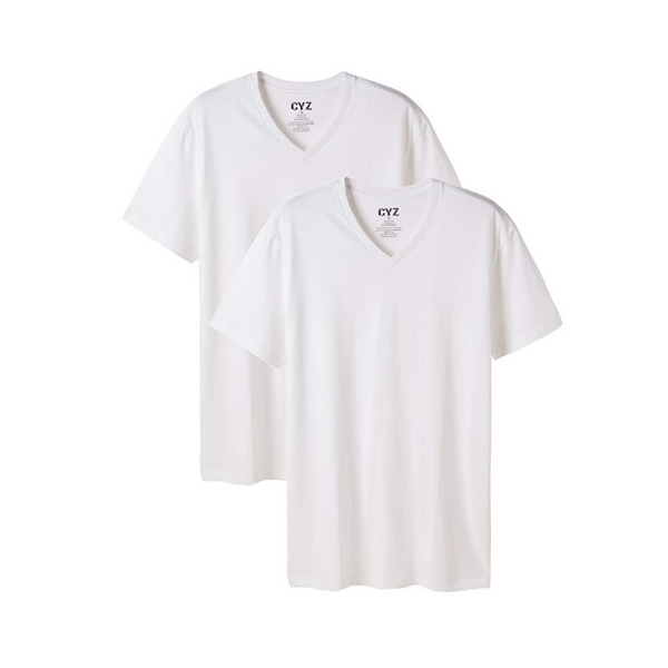 Pack Of 2 CYZ Mens Cotton Stretch V-Neck Undershirts (4 Colors)
