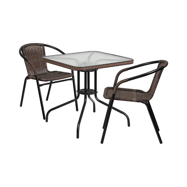 Flash Furniture 28'' Square Glass Metal Table With 2 Chairs
