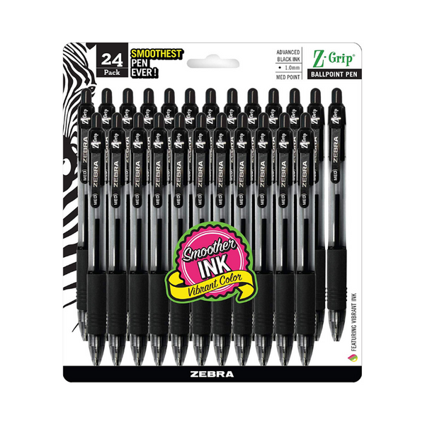 Pack Of 24 Zebra Z-Grip Retractable Ballpoint Pens