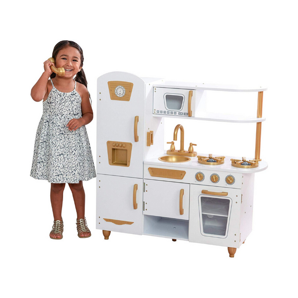 KidKraft Modern Play Kitchen with Gold Accents & 27-Piece Cookware Set