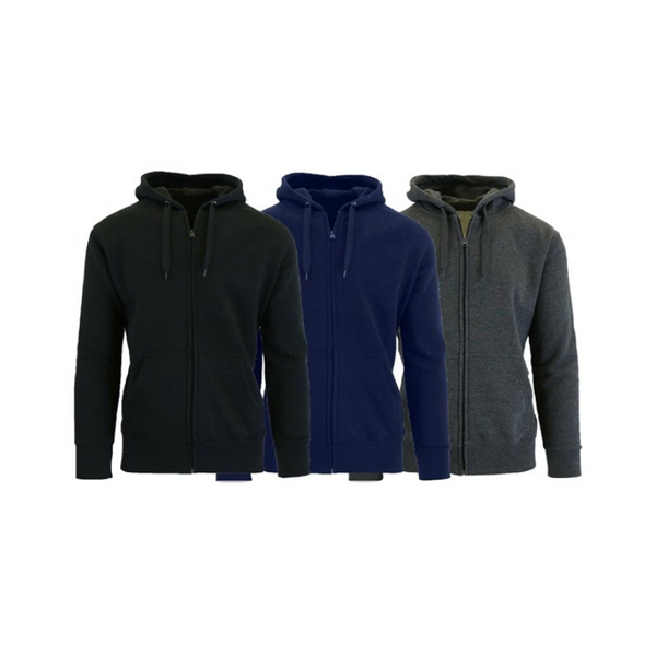 Pack Of 3 Men's Fleece Lined Pullover Or Zip-Up Hoodies
