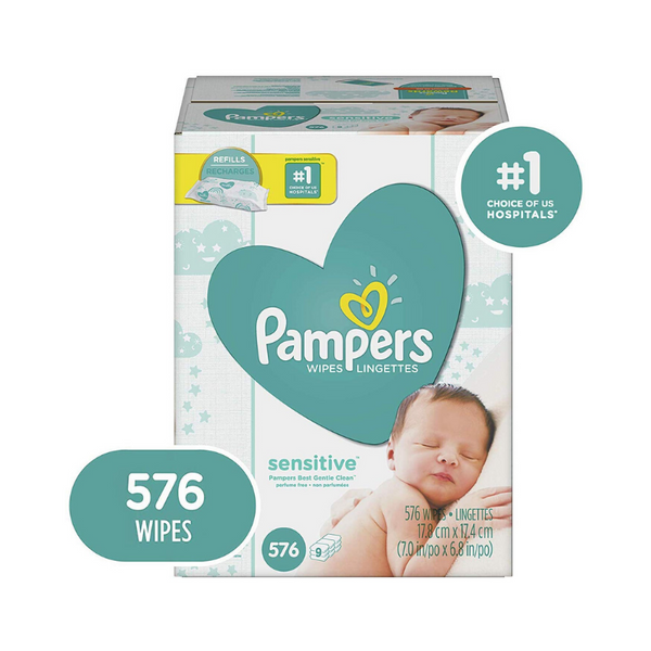 Pack Of 576 Pampers Sensitive Baby Wipes