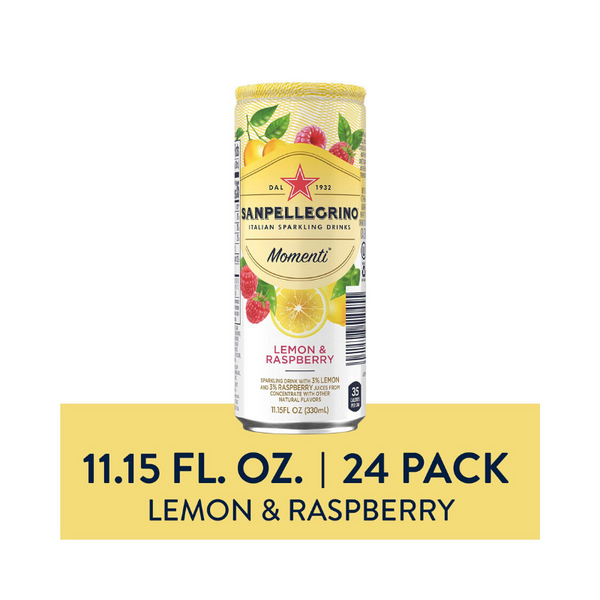 24 Sanpellegrino Momenti Lemon & Red Raspberry Cans