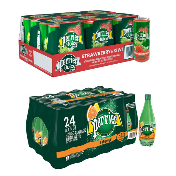 24 Cans Or Bottles Of Perrier Pineapple, Mango, Lemon, Peach And More Juice Drinks