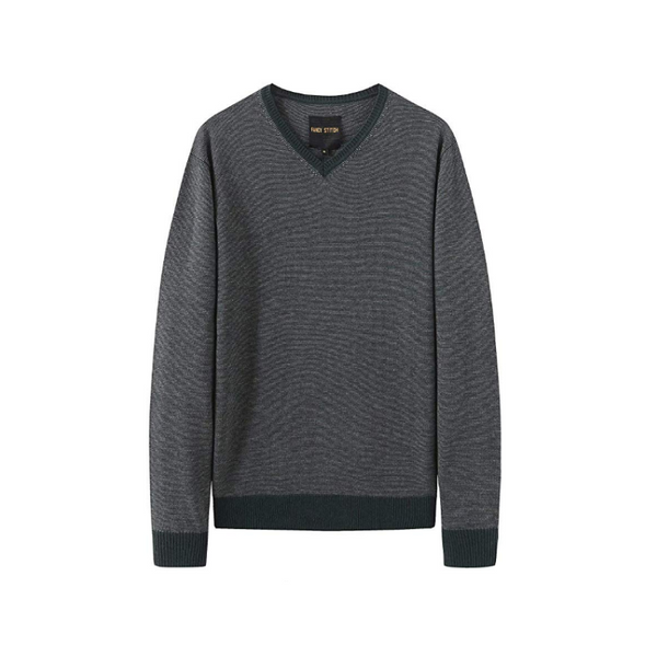 Fancy Stitch Suéter ligero a rayas con cuello en V para hombre
