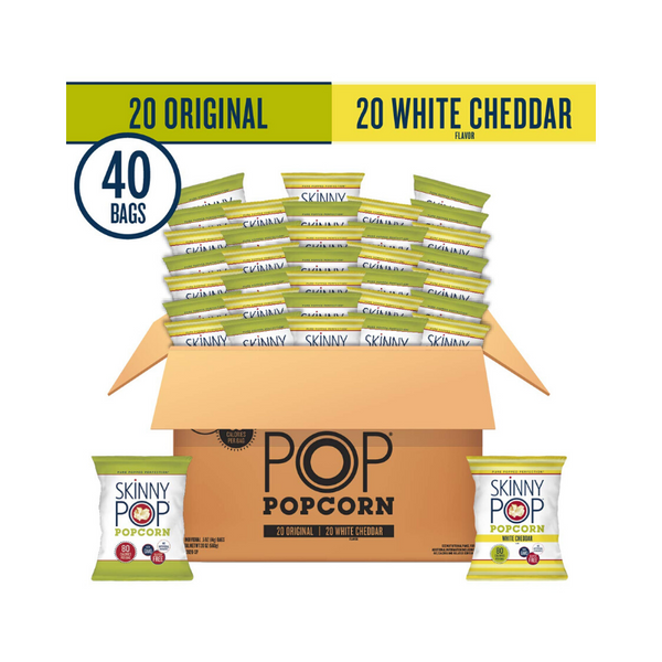 40 Bags Of SkinnyPop Original & White Cheddar Popcorn (CRC-Parve)