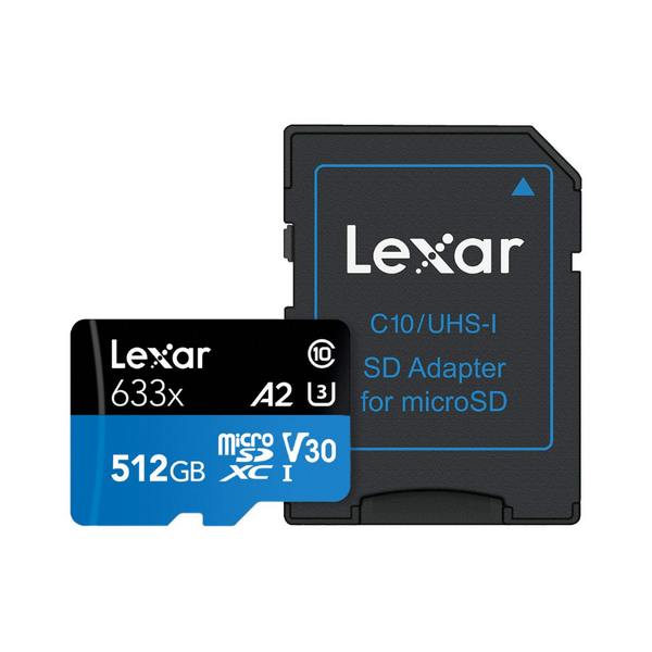 Tarjeta microSDXC UHS-I de 633x 512 GB de alto rendimiento Lexar