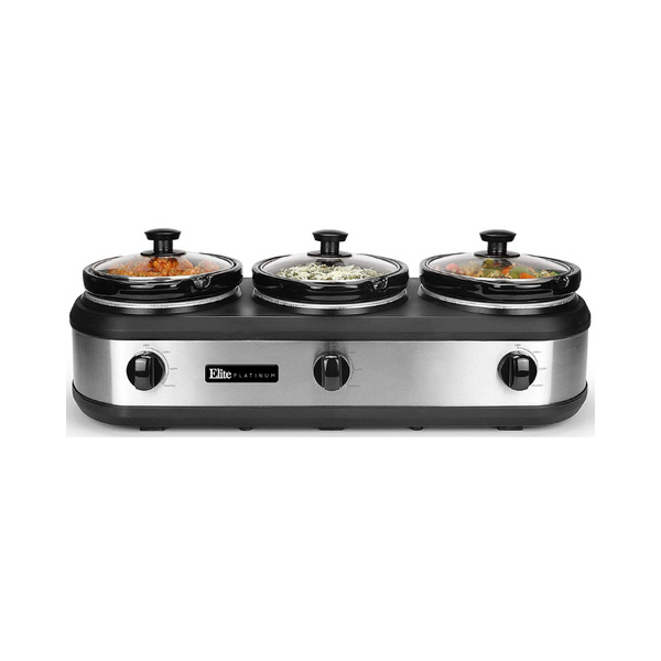 Elite Platinum 7.5Qt. Stainless Steel Triple Slow Cooker Buffet Server