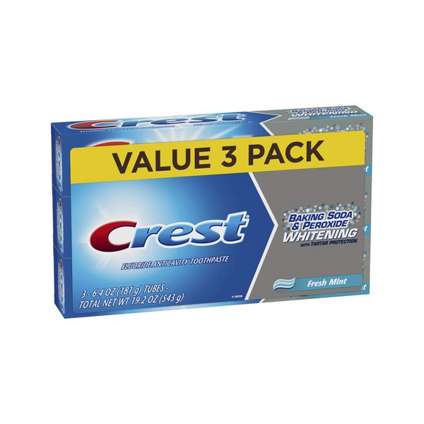 3-Ct 6.4oz Crest Baking Soda & Peroxide Whitening & Tartar Protection Toothpaste