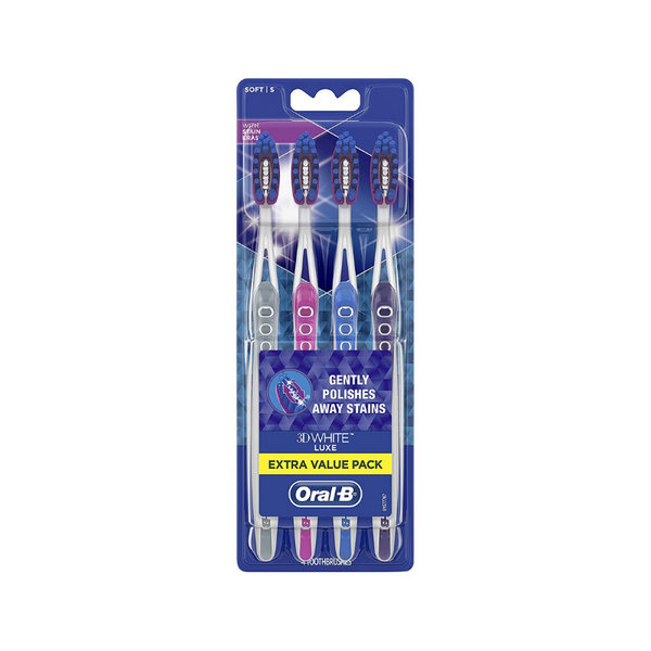 Paquete de 4 cepillos de dientes suaves Oral-B 3D White Luxe Pro-Flex