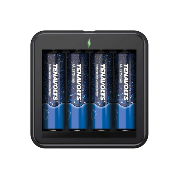 4-Count TENAVOLTS Rechargeable AA Lithium Batteries w/ Charger