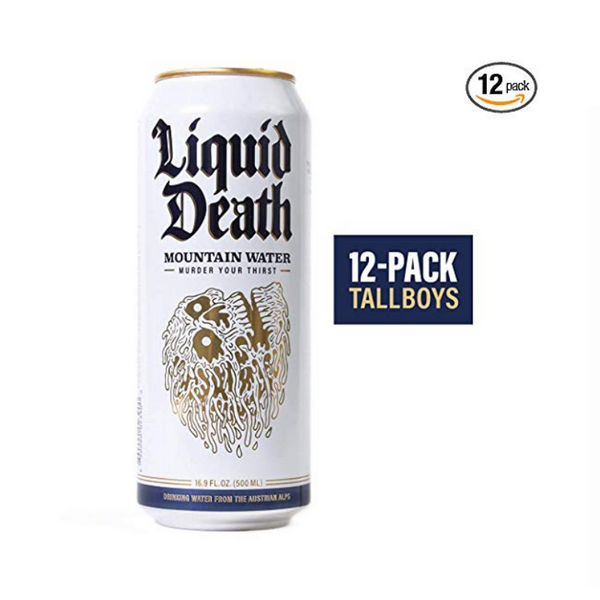 Liquid Death Mountain Water, 16.9 oz Tallboys (12-Pack)