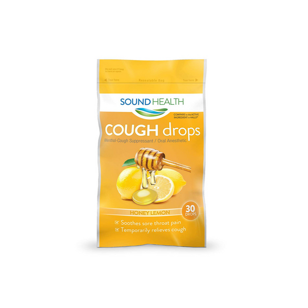 30 pastillas para la tos SoundHealth con miel y limón, supresores de la tos