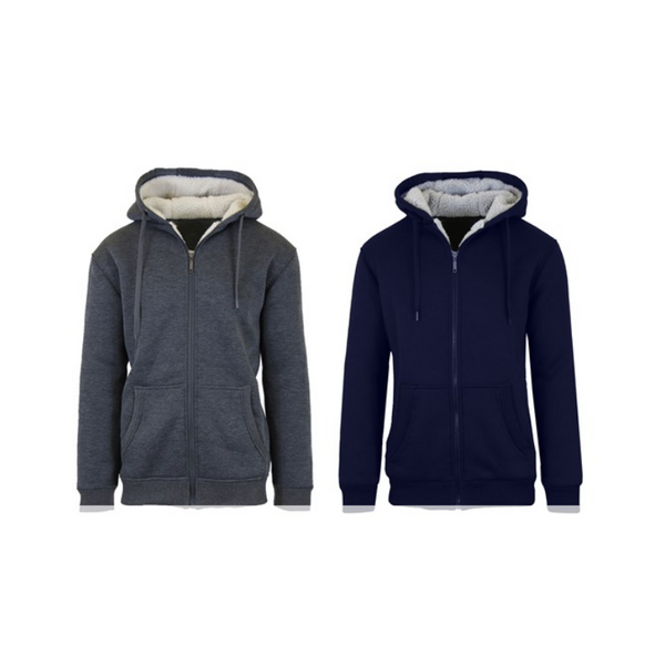 Set Of 2 Men's Sherpa Lined Fleece Zip-Up Hoodies