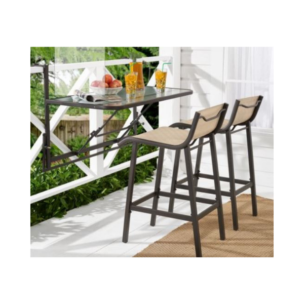 Mainstays 3-Piece Outdoor Bar Set w/ Fold-Down Glass Top Table