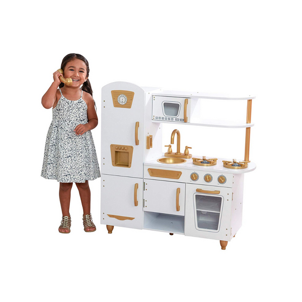 KidKraft Exclusive Edition Modern White Play Kitchen with Gold Accents ...