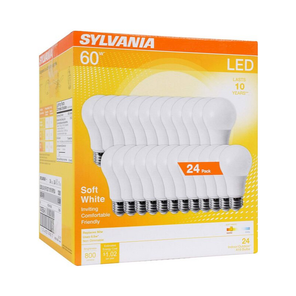 24 Pack Of Sylvania 60W Equivalent LED Soft White Light Bulbs