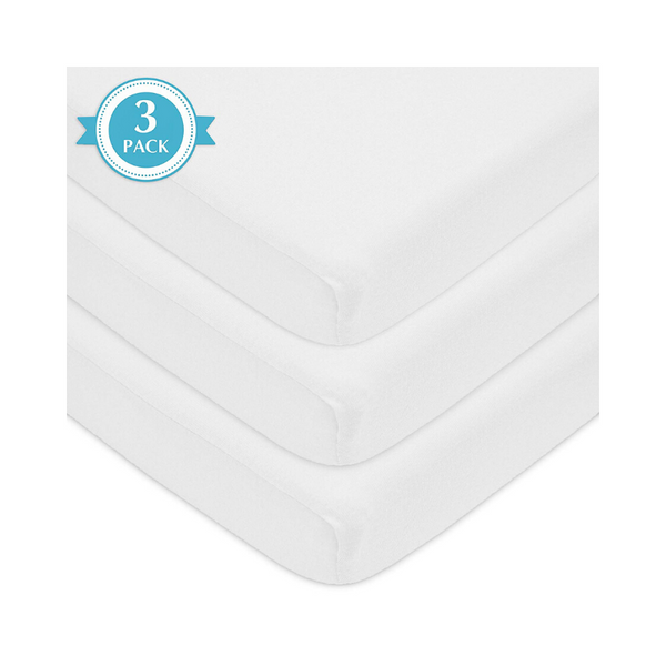 Paquete de 3 sábanas ajustables para minicuna/portátil de algodón 100% natural de American Baby