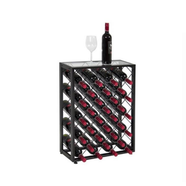 32-Bottle Wine Rack Liquor Storage Cabinet w/ Glass Table Top