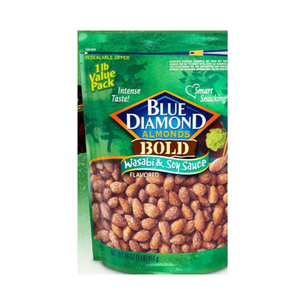 Almendras Blue Diamond de 16 oz: wasabi intenso y salsa de soja