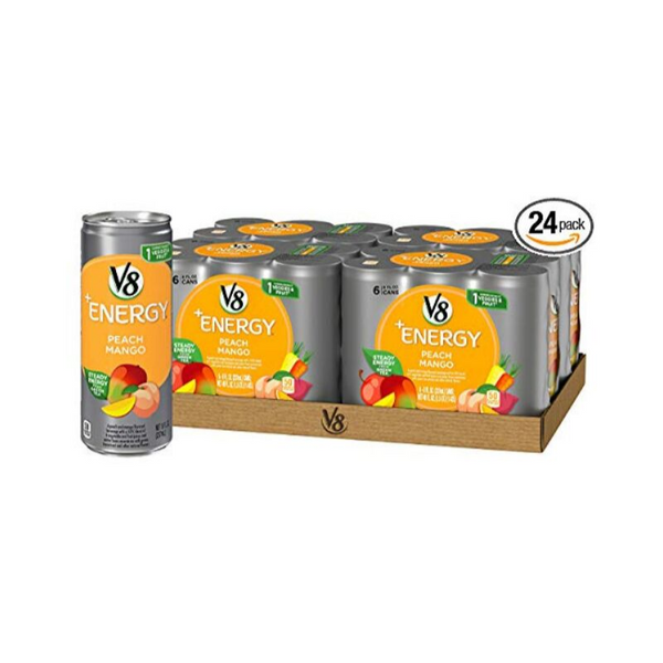 24-Pack of 8oz V8 +Energy Drink (Peach Mango or Black Cherry)