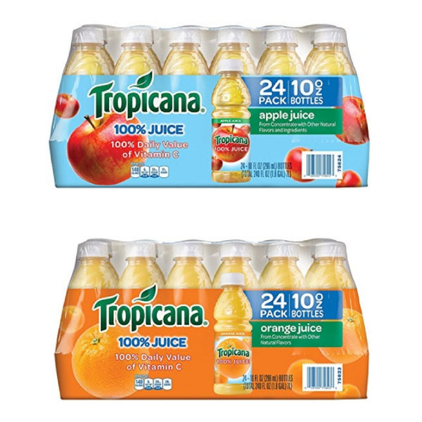 24 bottles of Tropicana apple or orange juice