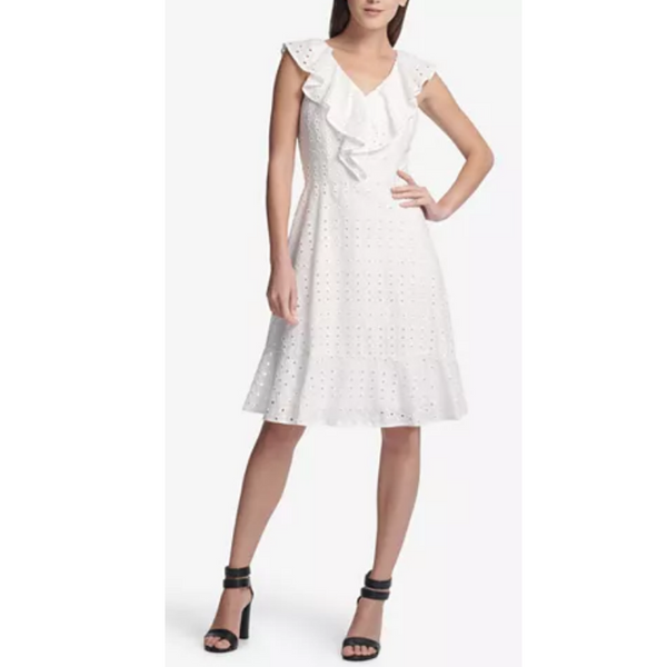 DKNY Ruffle Eyelet A-Line Dress