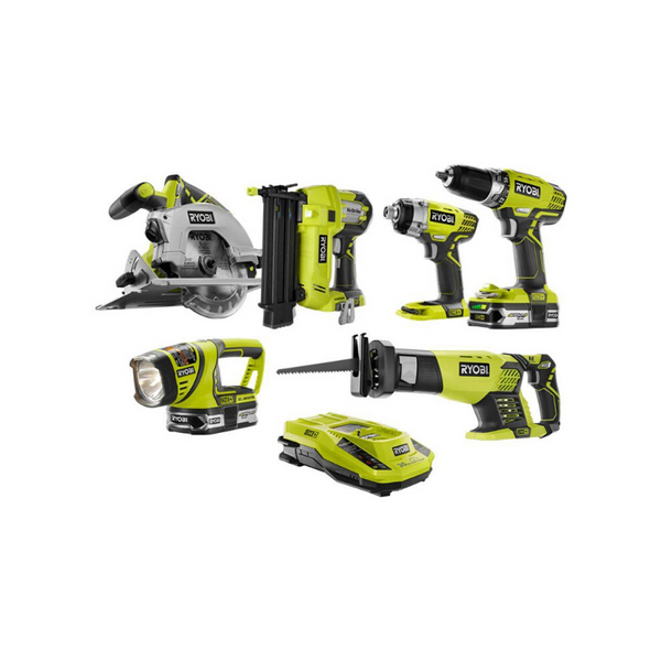 Ryobi 18-Volt ONE+ Li-Ion Cordless 6-Tool Combo Kit w/ 2 Batteries & Charger
