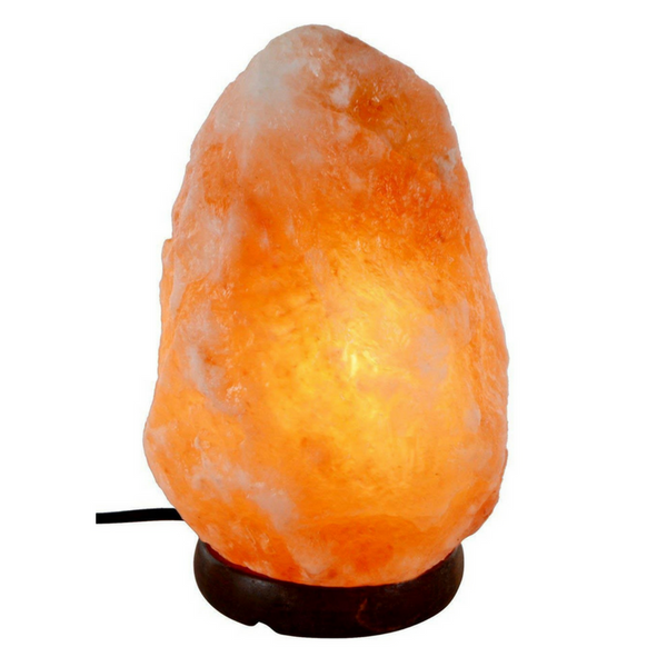 Rocky Limin Lámpara de sal de roca del Himalaya de cristal natural tallada a mano Base de madera, bombilla y control de atenuación