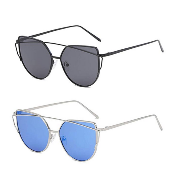 Gafas de sol con montura metálica y lentes planas espejadas tipo ojo de gato (10 estilos)