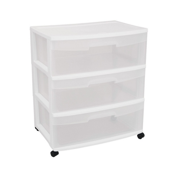 Sterilite Wide 3 Drawer Cart with Clear Drawers