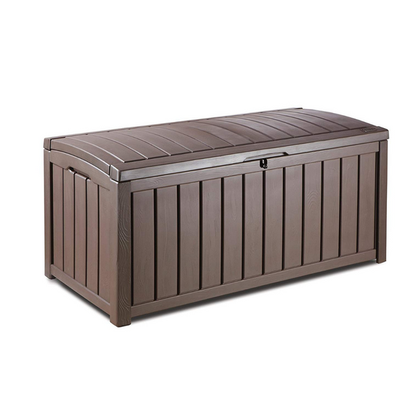 Keter Glenwood - Caja de plástico para almacenamiento de terraza, muebles de jardín para exteriores, 101 galones