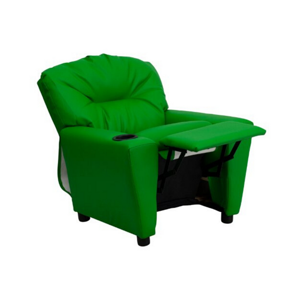 Flash Furniture Sillón reclinable para niños de vinilo verde contemporáneo con portavasos