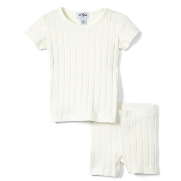 Camiseta y pantalones cortos de canalé con cuello redondo (8 colores)
