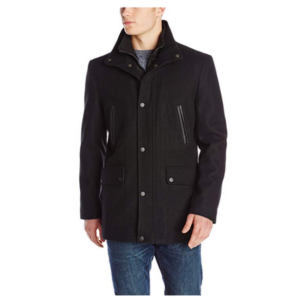 Kenneth Cole New York men's wool blend coat with front zip bib, medium
