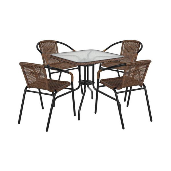 Square Glass Metal Table With 4 Chairs (2 Colors)