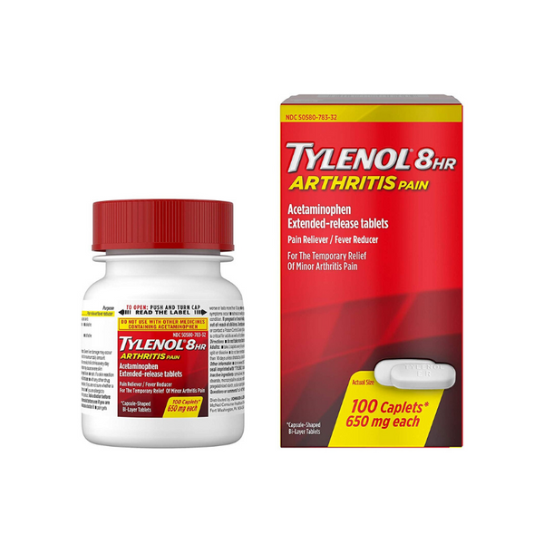 100 tabletas Tylenol para el dolor de la artritis de 8 horas con 650 mg de acetaminofén