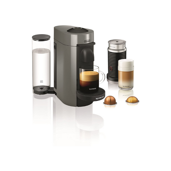 Paquete de máquina de café y espresso Nespresso VertuoPlus con espumador de leche Aeroccino y 12 cápsulas