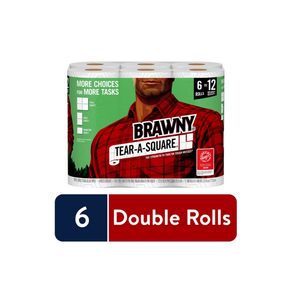 6 Double Rolls Of Brawny Tear-A-Square Paper Towels