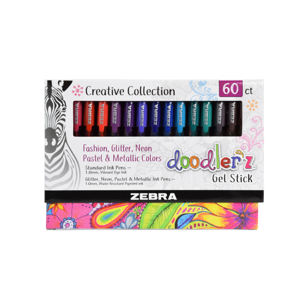 Zebra Pen Doodlerz Mega juego de bolígrafos de gel, 60 colores surtidos