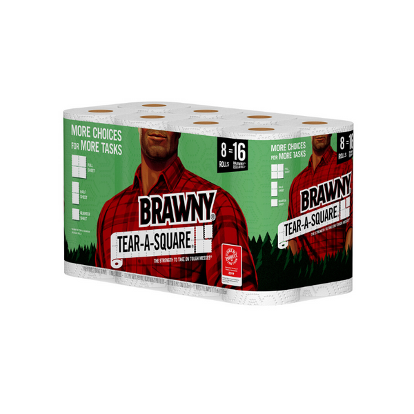 8 Double Rolls Of Brawny Tear-A-Square Paper Towels