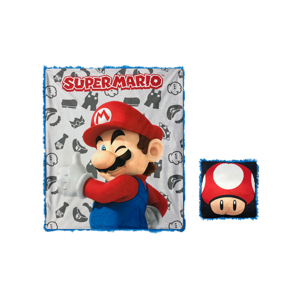 2 piezas. Juego de almohadas y mantas para niños de Super Mario con caja de regalo (9 estilos)