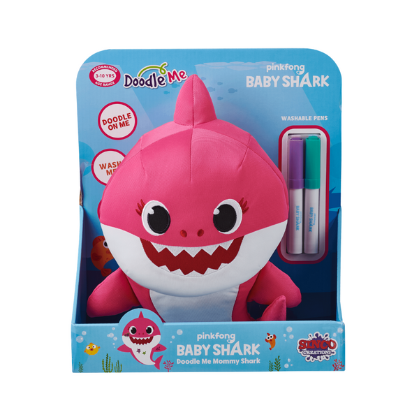 Muñeco de peluche Pinkfong Shark Doodle &amp; Wash con 2 marcadores lavables: Mommy Shark