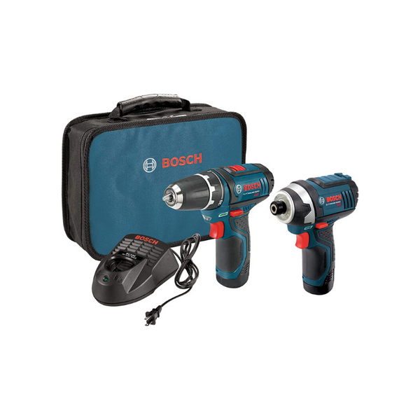 Bosch 12V Cordless Drill/Driver & Impact Driver Kit w/ 2 Batteries, Charger