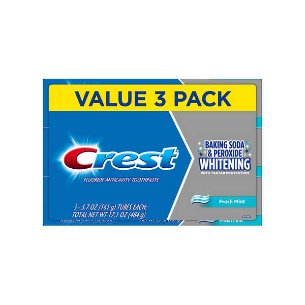 3 Pack Of 5.7oz Crest Whitening Baking Soda And Peroxide Toothpaste