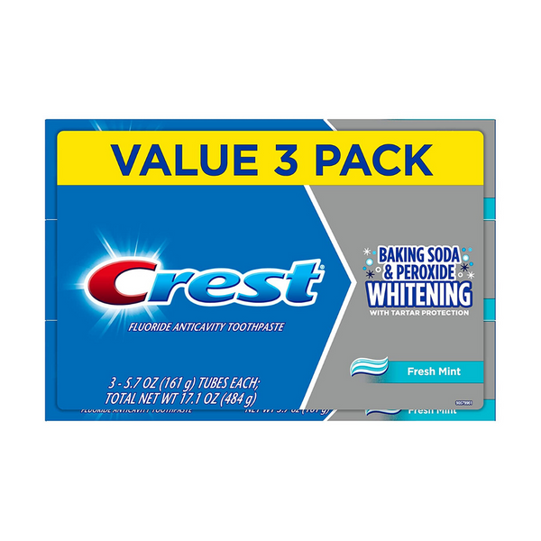 3 Pack Of 5.7oz Crest Whitening Baking Soda And Peroxide Toothpaste
