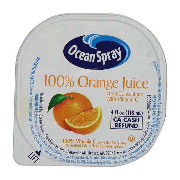 48 Cups Of 4oz Ocean Spray 100% Orange Juice