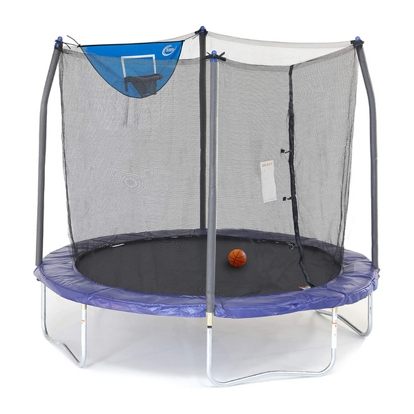 Skywalker Trampolines 8-Foot Jump N’ Dunk Trampoline with Enclosure Net