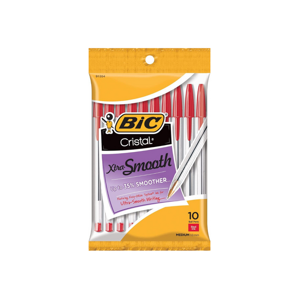 10 bolígrafos BIC Cristal Xtra Smooth azul o rojo